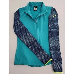 Nike Pro Dri-Fit Half Zip Womens Medium Running Jacket Thumb Holes Blue Green